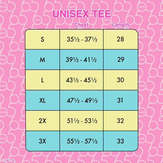 Loungefly Barbie 65th Anniversary Tee Shirt Size Chart