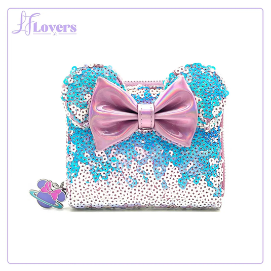 LF Lovers Exclusive - Loungefly Disney Planet Minnie UV Reactive Pink Iridescent Sequin Zip Around Wallet