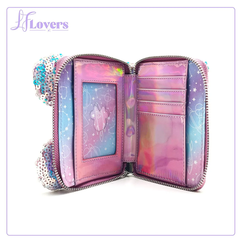 Load image into Gallery viewer, LF Lovers Exclusive - Loungefly Disney Planet Minnie UV Reactive Pink Iridescent Sequin Zip Around Wallet
