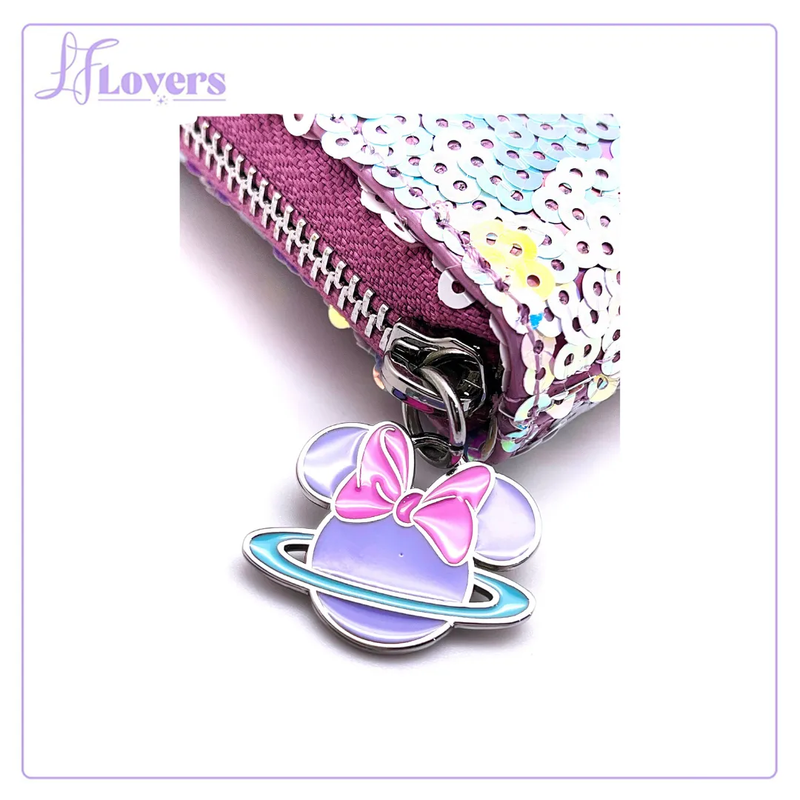 Load image into Gallery viewer, LF Lovers Exclusive - Loungefly Disney Planet Minnie UV Reactive Pink Iridescent Sequin Zip Around Wallet
