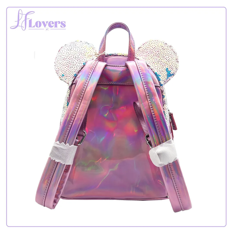 Load image into Gallery viewer, Loungefly Disney Planet Minnie UV Reactive Pink Iridescent Sequin Mini Backpack - LF Lovers
