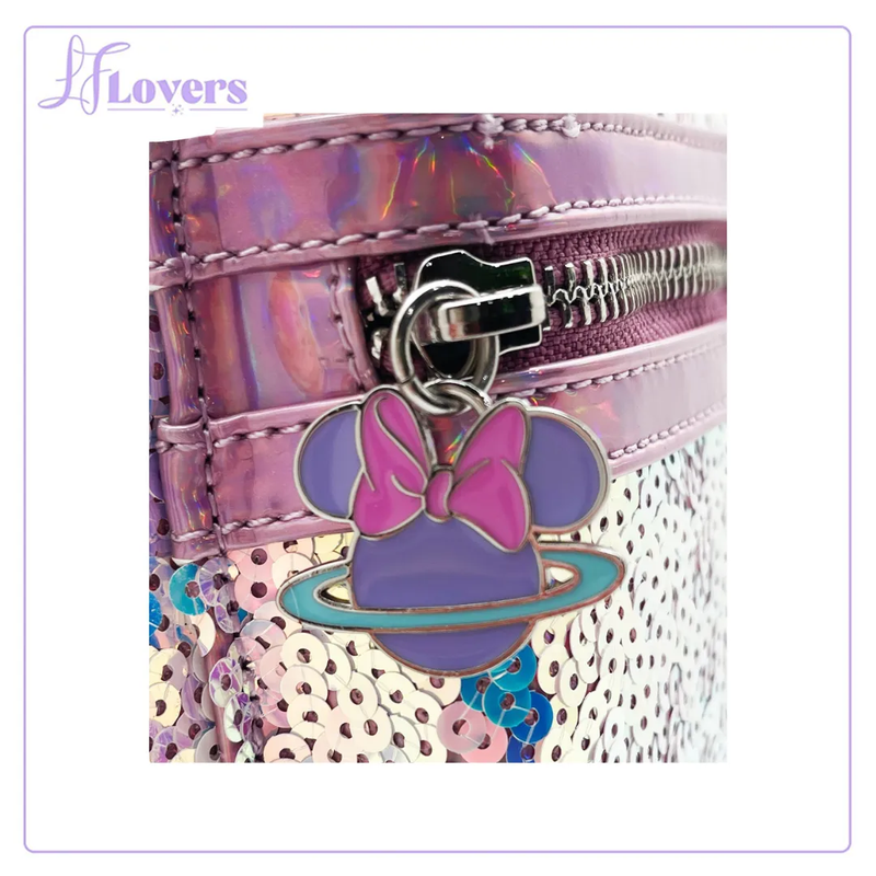 Load image into Gallery viewer, Loungefly Disney Planet Minnie UV Reactive Pink Iridescent Sequin Mini Backpack - LF Lovers
