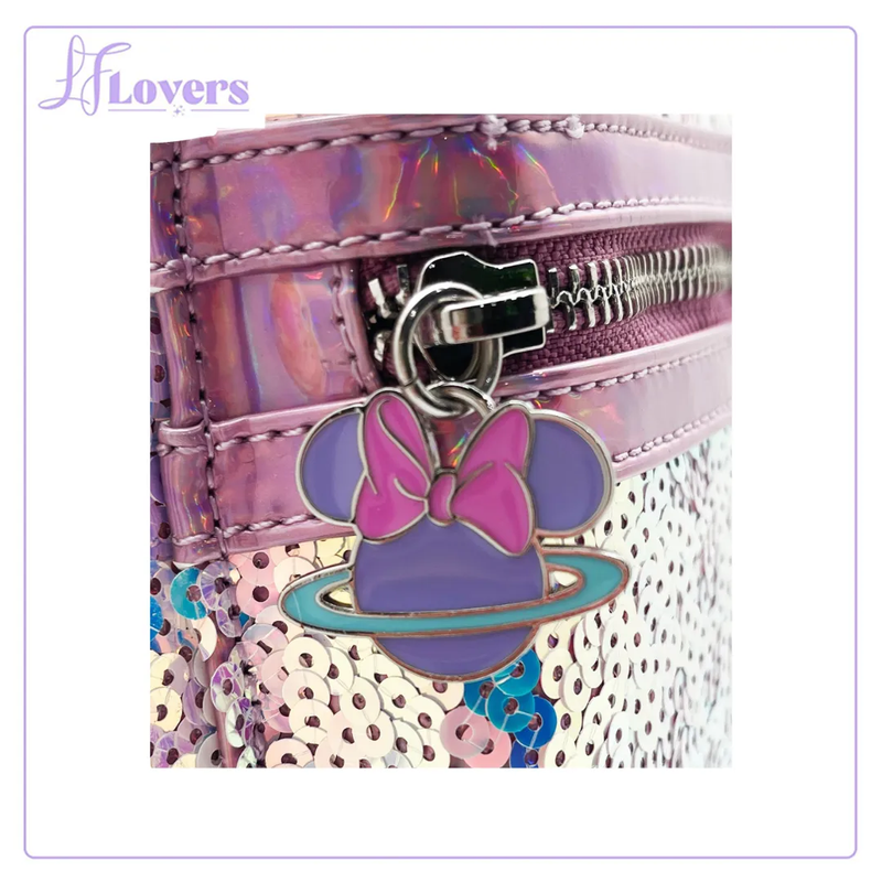 Load image into Gallery viewer, LF Lovers Exclusive - Loungefly Disney Planet Minnie UV Reactive Pink Iridescent Sequin Mini Backpack
