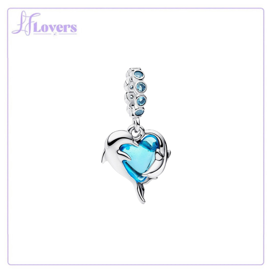 Silver Blue Murano Glass Dolphins Dangle Charm