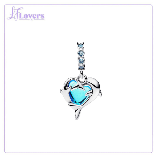 Silver Blue Murano Glass Dolphins Dangle Charm