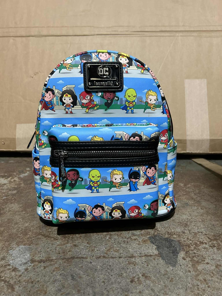 Load image into Gallery viewer, OUTLET - Loungefly DC Superheroes Chibi Lineup Mini Backpack
