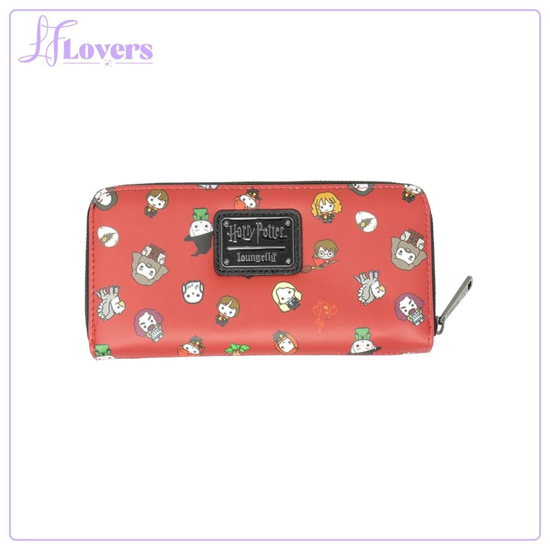 Load image into Gallery viewer, Loungefly Harry Potter Chibi Characters Maroon Allover Print Zip Around Wallet
