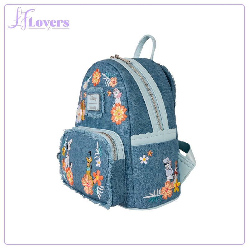 Load image into Gallery viewer, Loungefly Disney Dogs &amp; Cats Faux Denim Fringe Mini Backpack
