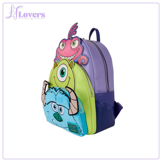 Loungefly Pixar Monsters Ince Mike Sulley And Randall Triple Pocket Mini Backpack - PRE ORDER