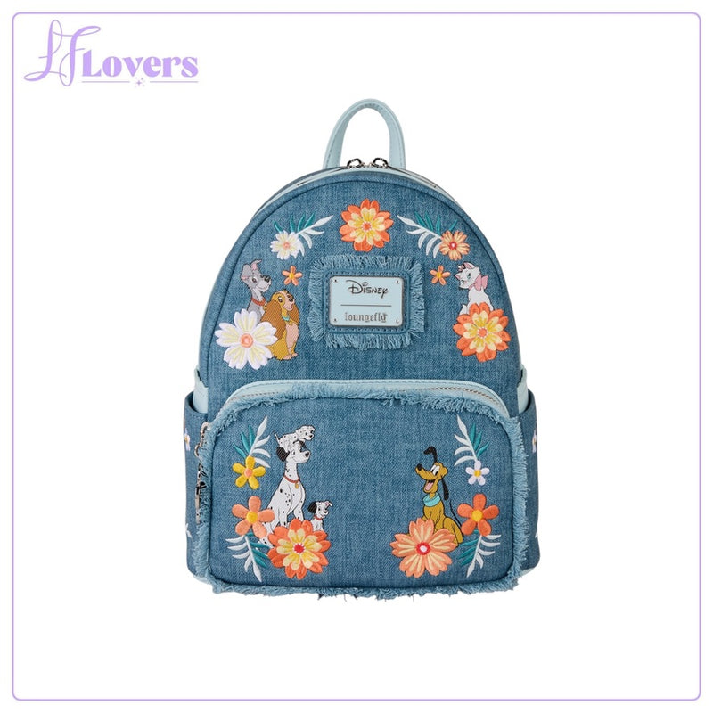 Load image into Gallery viewer, Loungefly Disney Dogs &amp; Cats Faux Denim Fringe Mini Backpack
