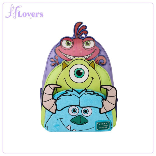 Loungefly Pixar Monsters Ince Mike Sulley And Randall Triple Pocket Mini Backpack - PRE ORDER