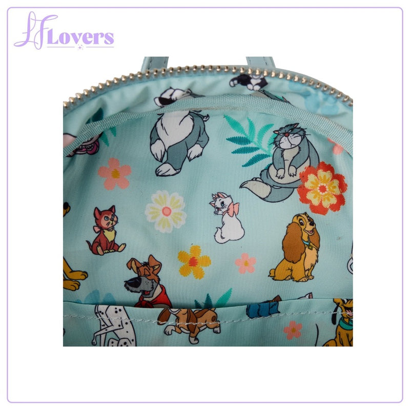 Load image into Gallery viewer, Loungefly Disney Dogs &amp; Cats Faux Denim Fringe Mini Backpack
