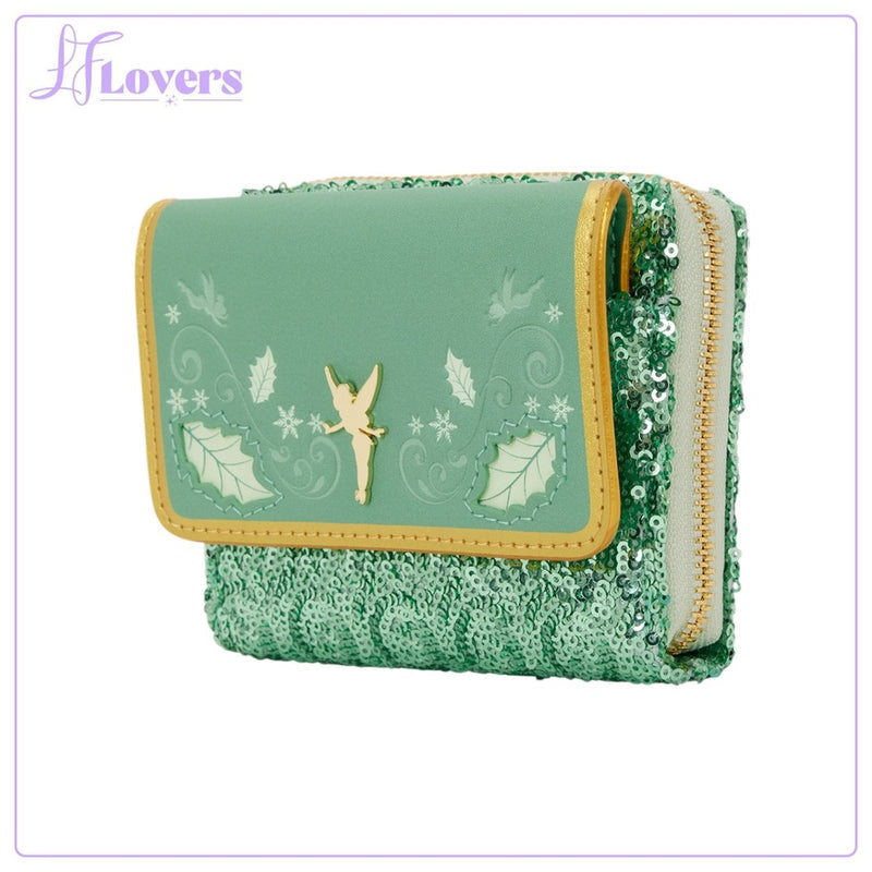 Load image into Gallery viewer, Loungefly Disney Tinkerbell Holiday Tri Fold Wallet - PRE ORDER
