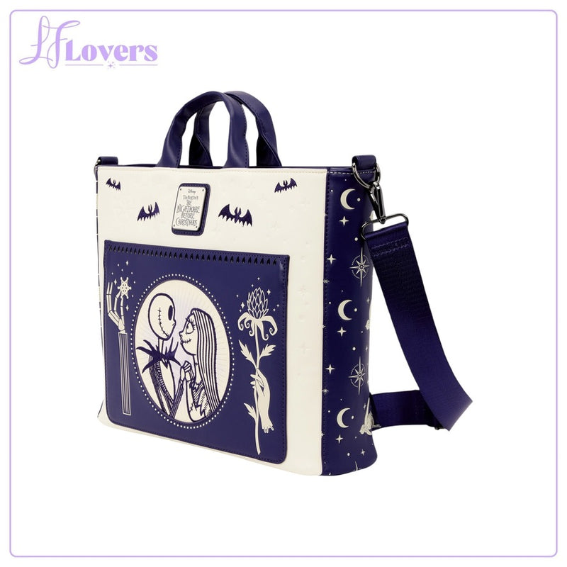 Load image into Gallery viewer, Loungefly Disney Jack Skellington &amp; Sally Night Sky Convertible Backpack &amp; Tote Bag
