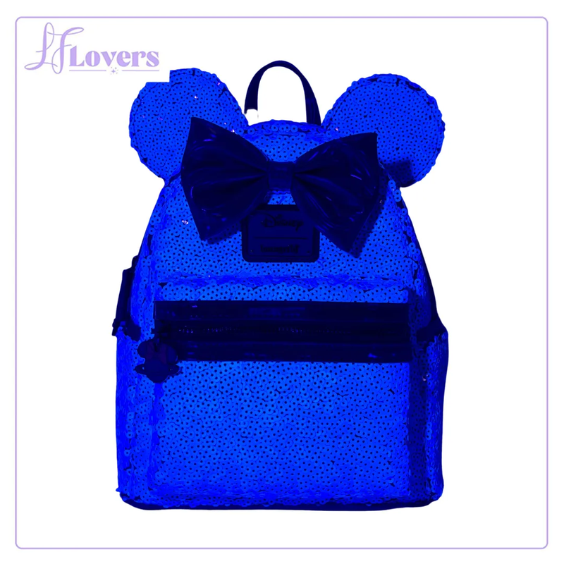 Load image into Gallery viewer, Loungefly Disney Planet Minnie UV Reactive Pink Iridescent Sequin Mini Backpack - LF Lovers
