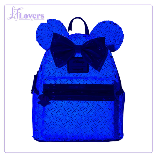 Loungefly Disney Planet Minnie UV Reactive Pink Iridescent Sequin Mini Backpack - LF Lovers