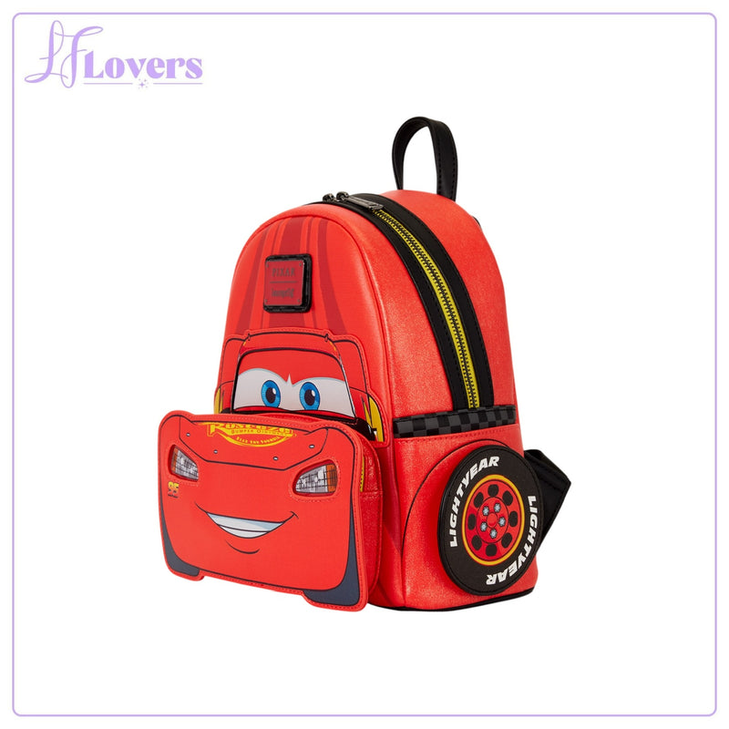 Load image into Gallery viewer, Loungefly Disney Pixar Cars 20th Anniversary Lightning McQueen Metallic Light-Up Mini Backpack - Preorder
