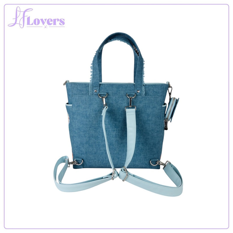 Load image into Gallery viewer, Loungefly Disney Dogs &amp; Cats Faux Denim Convertible Tote Bag With Coin Bag
