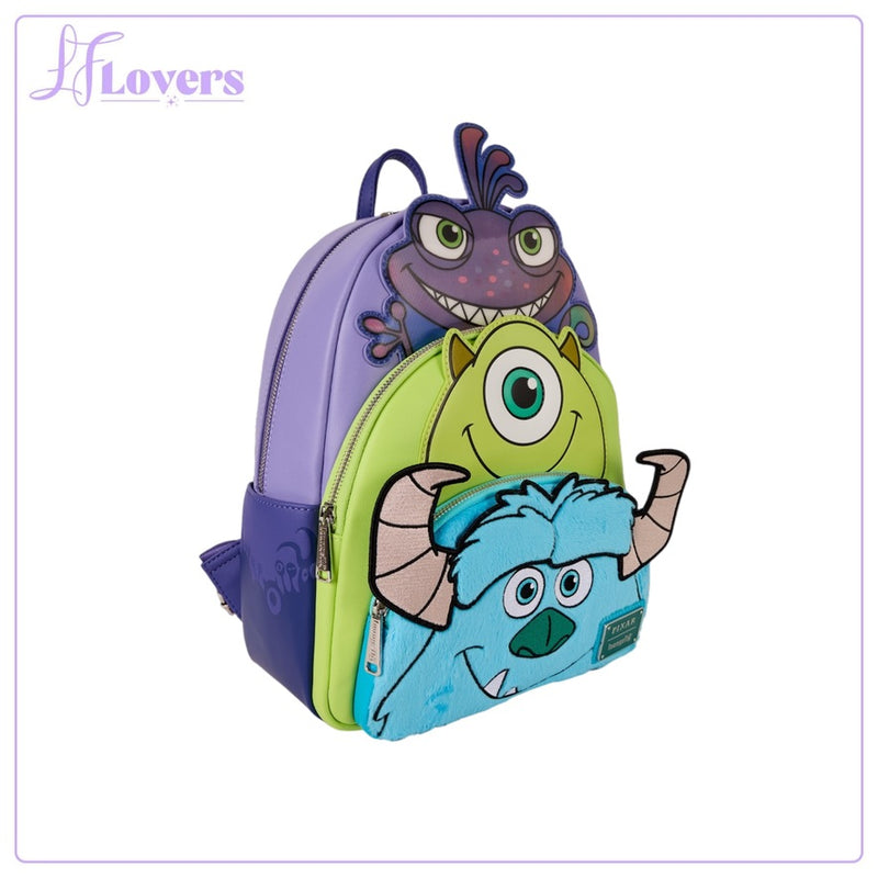 Load image into Gallery viewer, Loungefly Pixar Monsters Ince Mike Sulley And Randall Triple Pocket Mini Backpack - PRE ORDER
