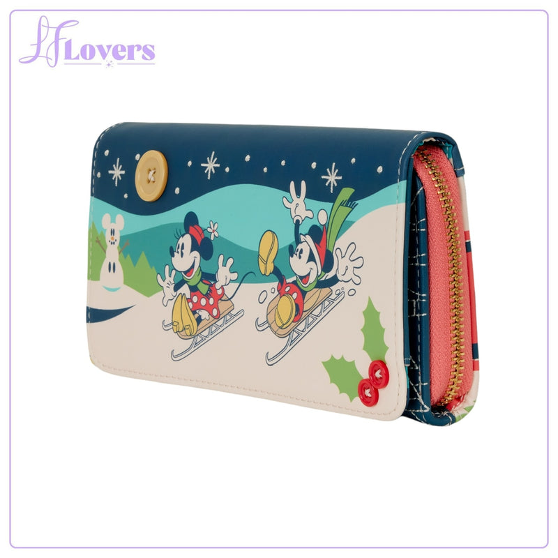 Load image into Gallery viewer, Loungefly Disney Mickey And Minnie Holiday Flap Wallet - PRE ORDER

