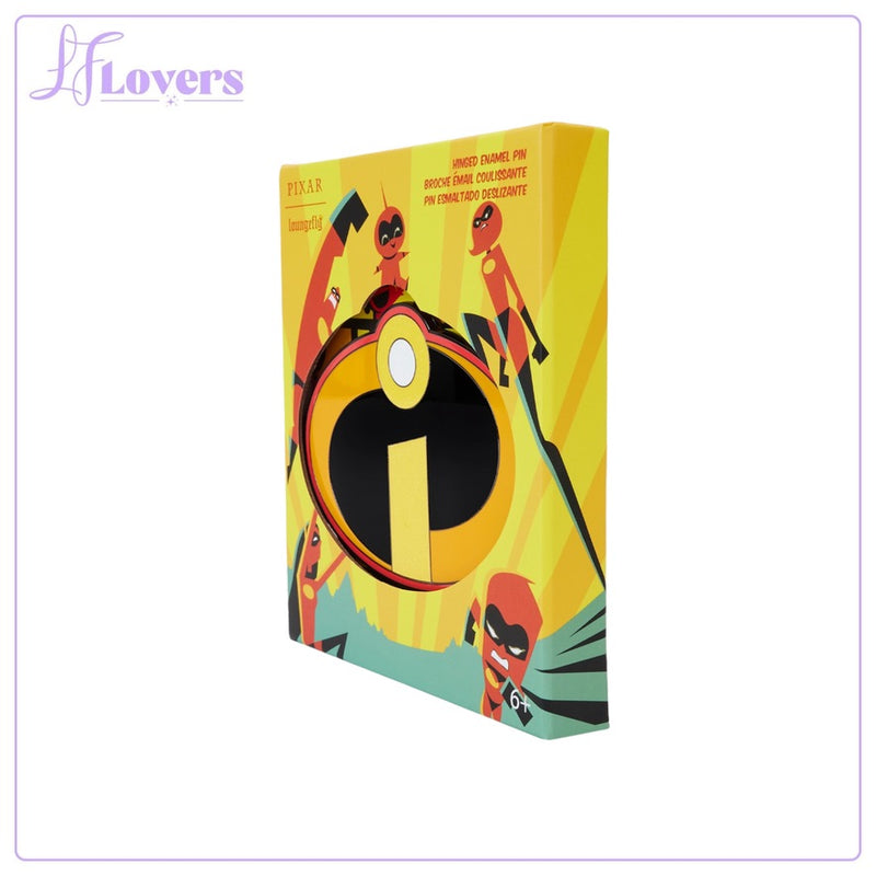 Load image into Gallery viewer, Loungefly Pixar The Incredibles 20th Anniversary Hinged 3&quot; Collector Box Pin
