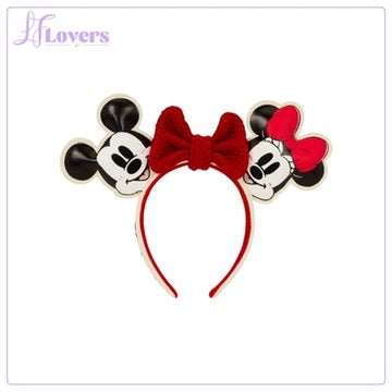 Loungefly Disney Mickey & Minnie Knit Bow Holiday Ear Headband - Preorder