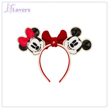 Loungefly Disney Mickey & Minnie Knit Bow Holiday Ear Headband - Preorder