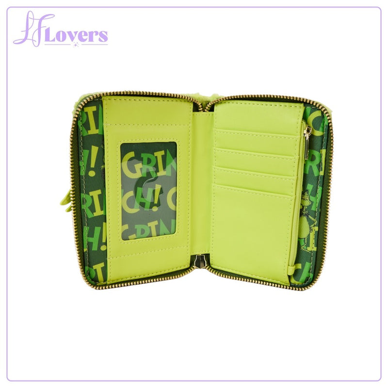 Load image into Gallery viewer, Loungefly Dr Seuss Plush Grinch Glow Cosplay Zip Around Wallet - LF Lovers
