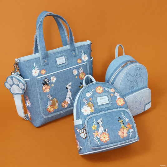 Loungefly Disney Dogs & Cats Faux Denim Fringe Mini Backpack