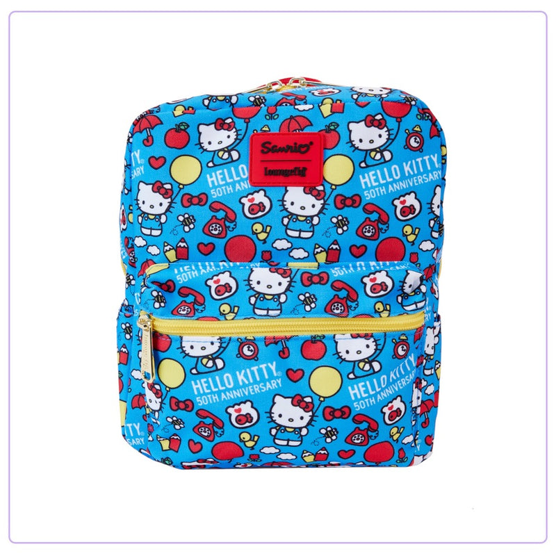 Load image into Gallery viewer, Loungefly Hello Kitty 50th Anniversary Classic AOP Nylon Square Mini Backpack - PRE ORDER - LF Lovers
