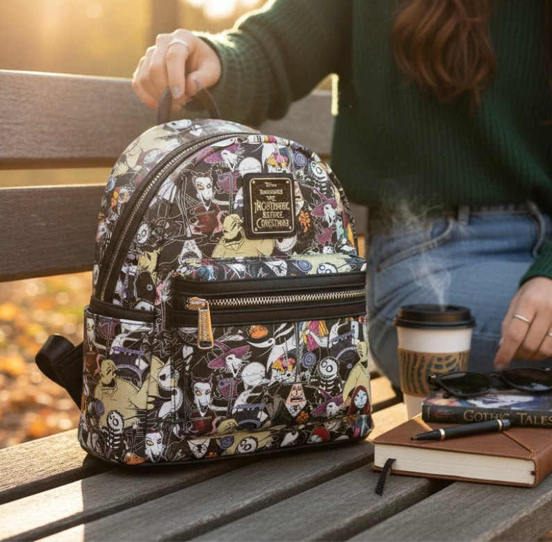 Load image into Gallery viewer, Loungefly Disney Nightmare Before Christmas All Over Print Mini Backpack
