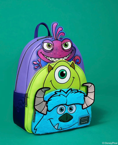 Loungefly Pixar Monsters Ince Mike Sulley And Randall Triple Pocket Mini Backpack - PRE ORDER