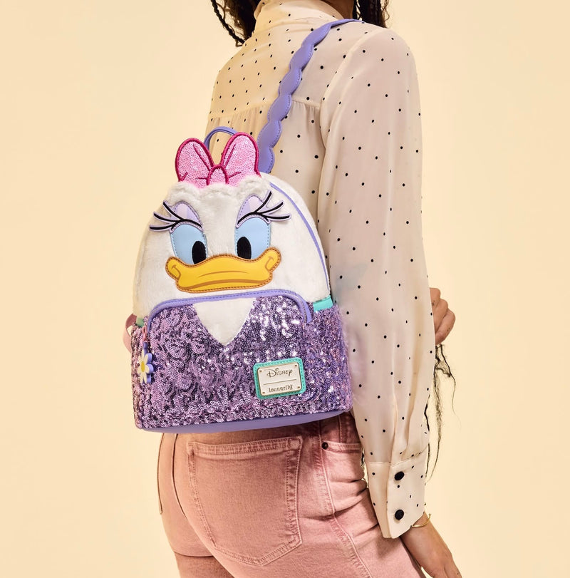 Load image into Gallery viewer, Loungefly Disney Daisy Duck Plush Mini Backpack - PRE ORDER
