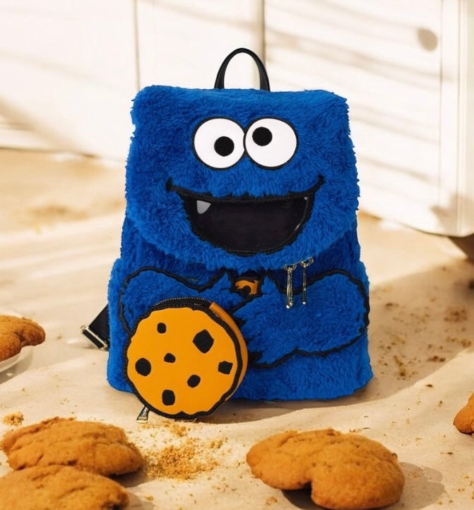 Load image into Gallery viewer, Loungefly Sesame Street Cookie Monster Plush Mini Backpack
