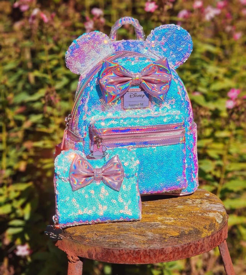 Load image into Gallery viewer, Loungefly Disney Planet Minnie UV Reactive Pink Iridescent Sequin Mini Backpack - LF Lovers
