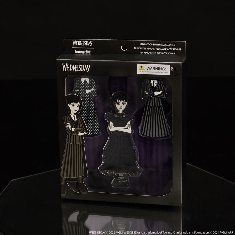 Load image into Gallery viewer, Loungefly MGM Wednesday Addams Paper Doll Pin - LF Lovers
