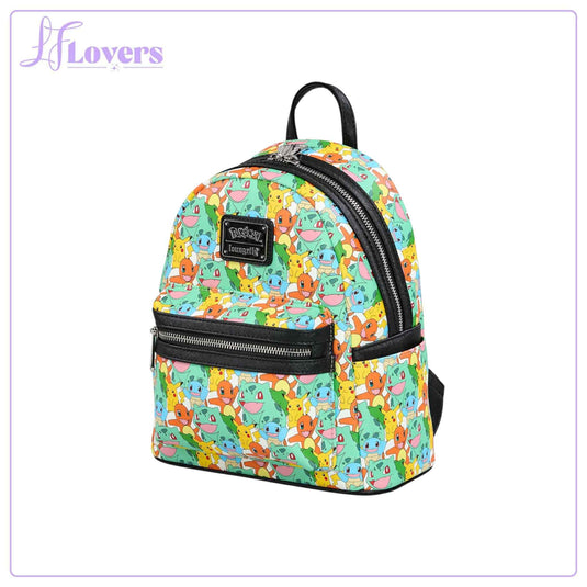 Loungefly Pokémon Pikachu and Starters All Over Print Mini Backpack