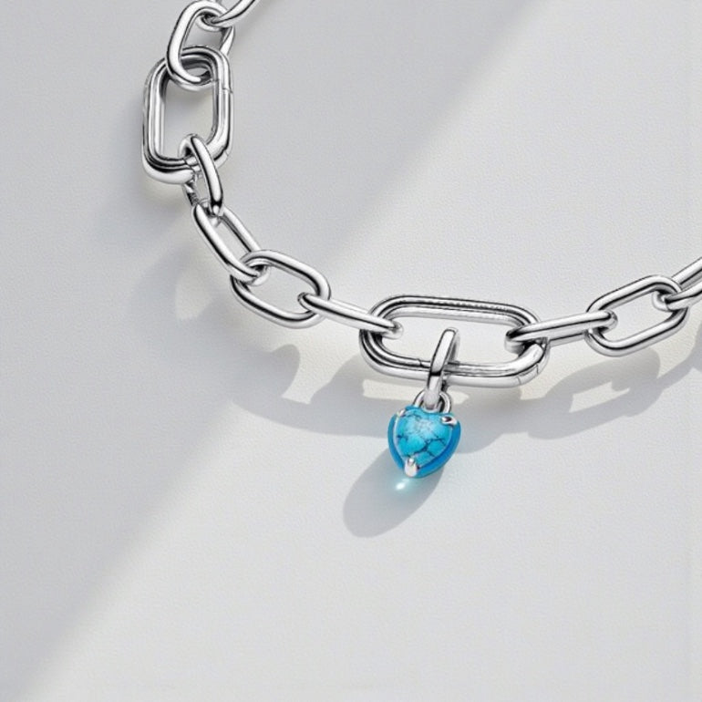 Load image into Gallery viewer, Pandora Turquoise-Coloured Heart Mini Dangle Charm
