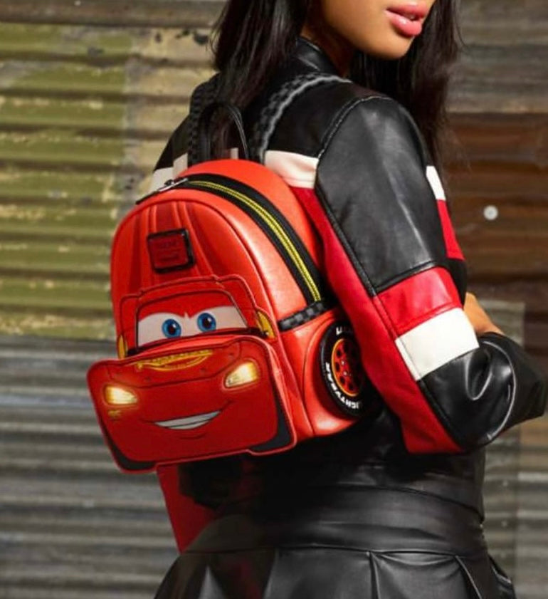 Load image into Gallery viewer, Loungefly Disney Pixar Cars 20th Anniversary Lightning McQueen Metallic Light-Up Mini Backpack - Preorder
