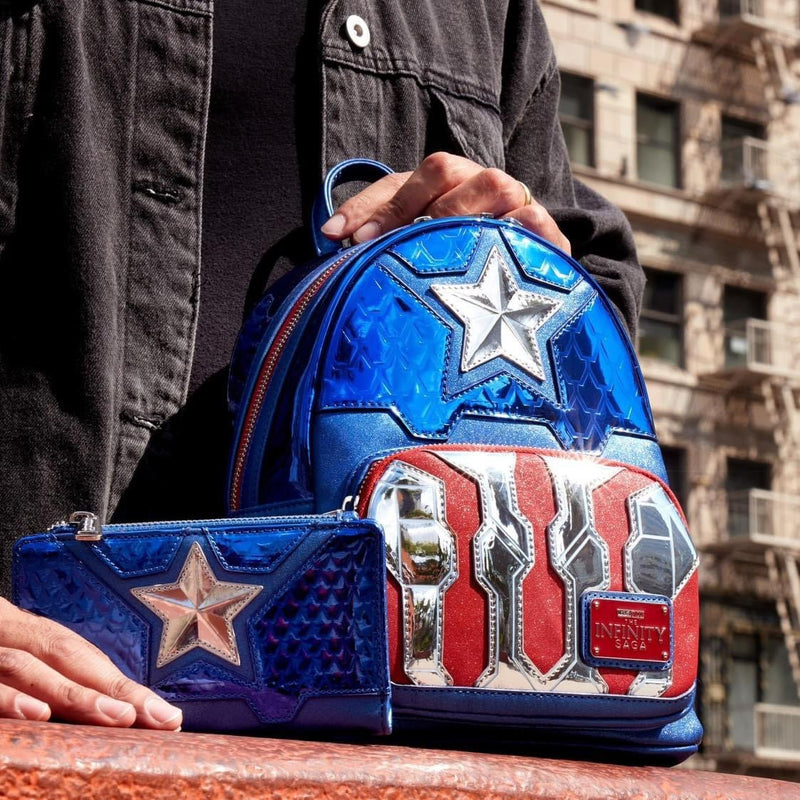 Load image into Gallery viewer, Loungefly Marvel Shine Captain America Cosplay Flat Wallet
