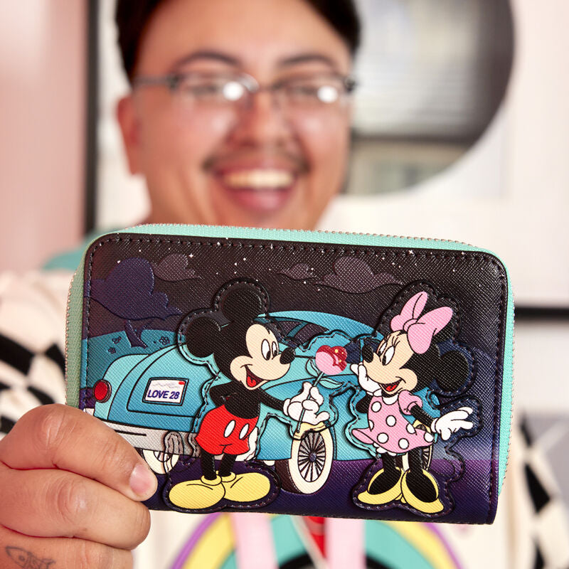 Load image into Gallery viewer, Loungefly Disney Mickey and Minnie Date Night Drive-in Zip Around Wallet - LF Lovers
