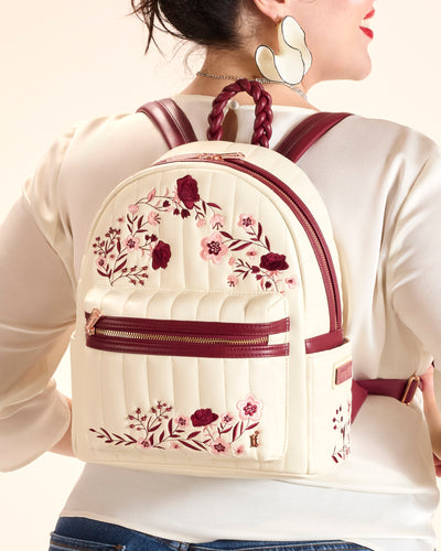Loungefly Cream And Red Floral Mid Size Backpack - PRE ORDER