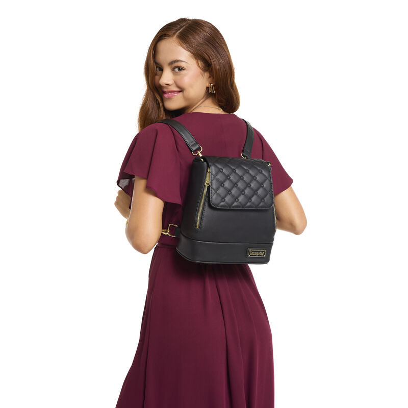 Load image into Gallery viewer, Loungefly The Lilly Black Pin Trader Convertible Mini Backpack &amp; Crossbody
