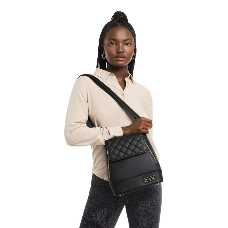 Load image into Gallery viewer, Loungefly The Lilly Black Pin Trader Convertible Mini Backpack &amp; Crossbody
