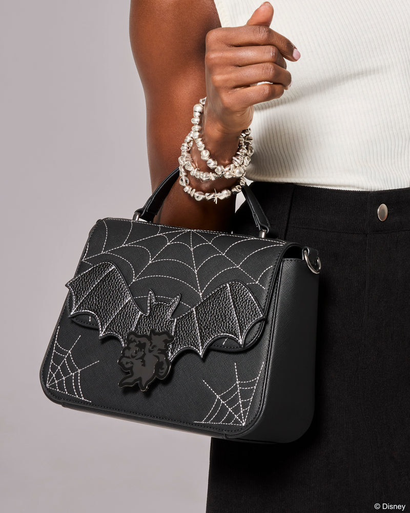 Load image into Gallery viewer, Loungefly Disney Mickey &amp; Minnie Spiderweb and Bats Crossbody Bag - Preorder
