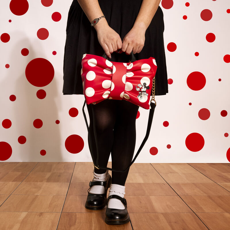 Load image into Gallery viewer, Loungefly Disney Minnie Rocks The Dots Figural Bow Crossbody - LF Lovers
