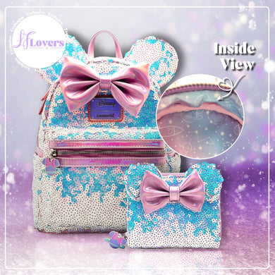 LF Lovers Exclusive - Loungefly Disney Planet Minnie UV Reactive Pink Iridescent Sequin Set
