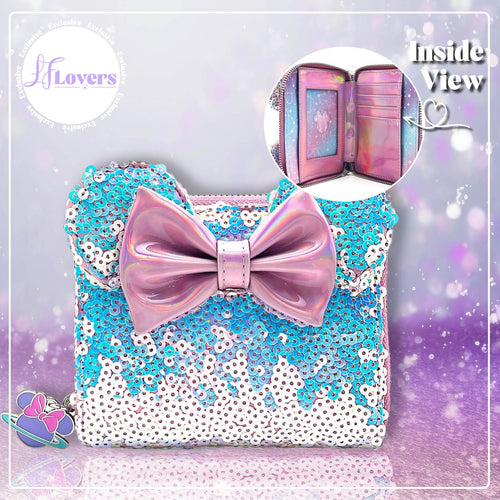 LF Lovers Exclusive - Loungefly Disney Planet Minnie UV Reactive Pink Iridescent Sequin Zip Around Wallet