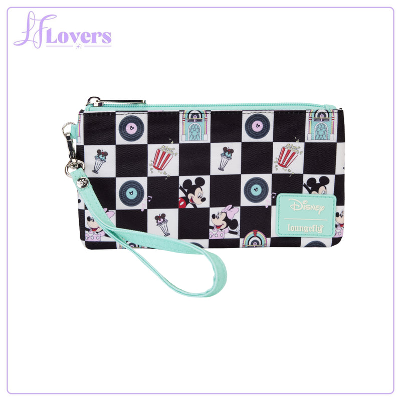 Load image into Gallery viewer, Loungefly Disney Mickey and Minnie Date Night Diner AOP Nylon Wristlet - LF Lovers
