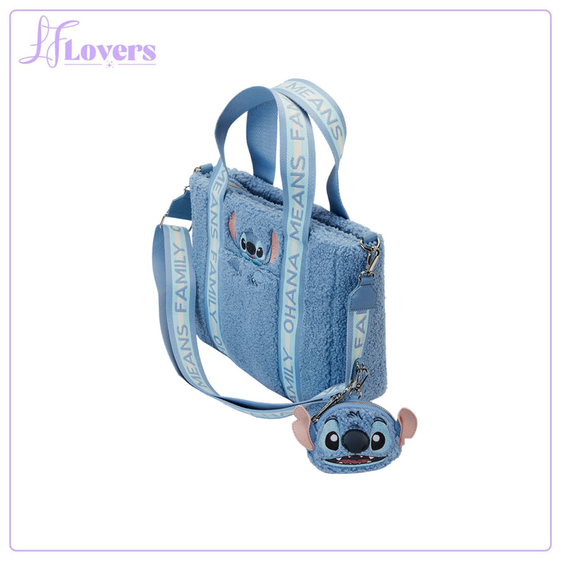 Load image into Gallery viewer, Loungefly Disney Stitch Plush Tote Bag with Coin Bag
